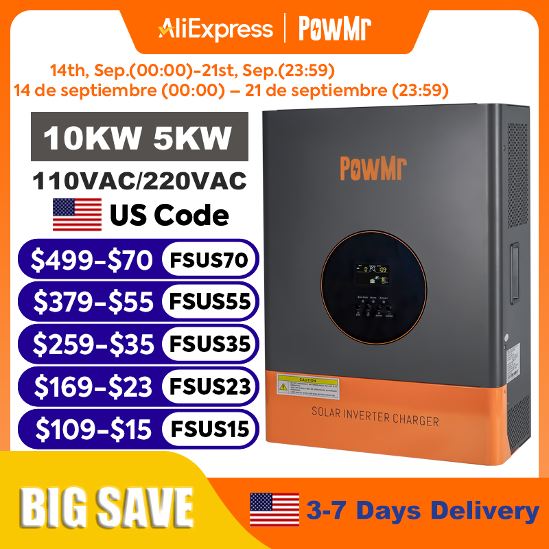 PowMr 10KW 5KW Split-Phase Omv - Drone Solar Charger recensie en prijs